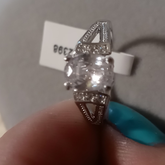 Art deco style engagement ring oval CZ  set in 925 sterling. - Picture 3 of 6